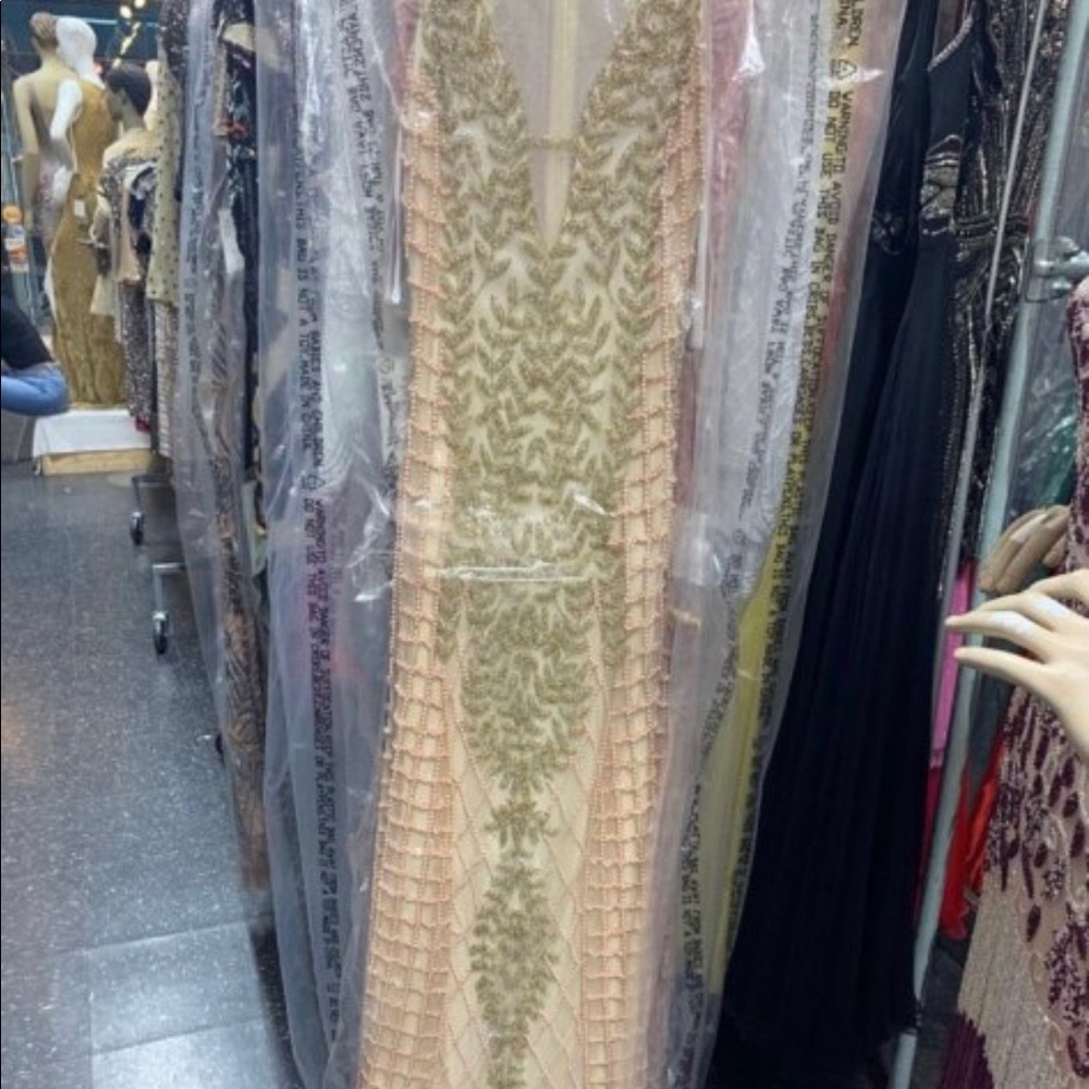 Pink and gold beaded gown